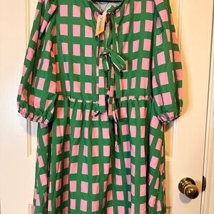 Forever 21 Green and Pink Check Tie-Neck Kids Dress